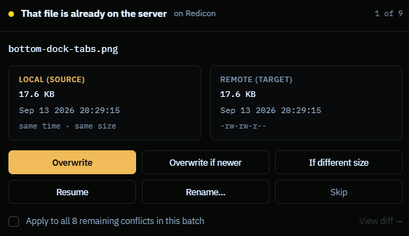 The Review before transferring screen showing a breakdown of resolved, unaffected and skipped files, and a confirm button stating the exact number to be transferred.